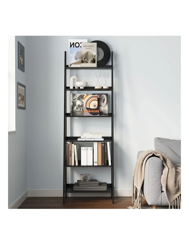 Oikiture Bookshelf 6 Tier Corner Ladder Shelf Home Storage Display Rack Black image 5