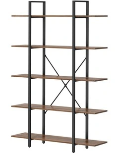Oikiture 5 Tier Display Shelf Stand Bookshelf Metal Storage Industrial 1.2m