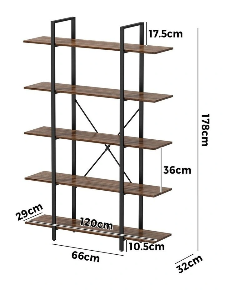 Oikiture 5 Tier Display Shelf Stand Bookshelf Metal Storage Industrial 1.2m image 3