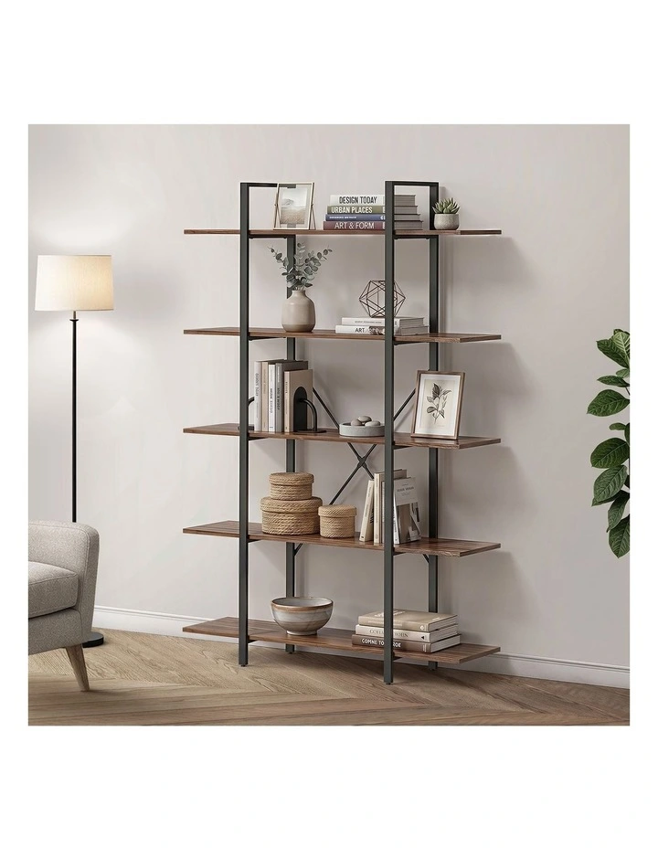 Oikiture 5 Tier Display Shelf Stand Bookshelf Metal Storage Industrial 1.2m image 4