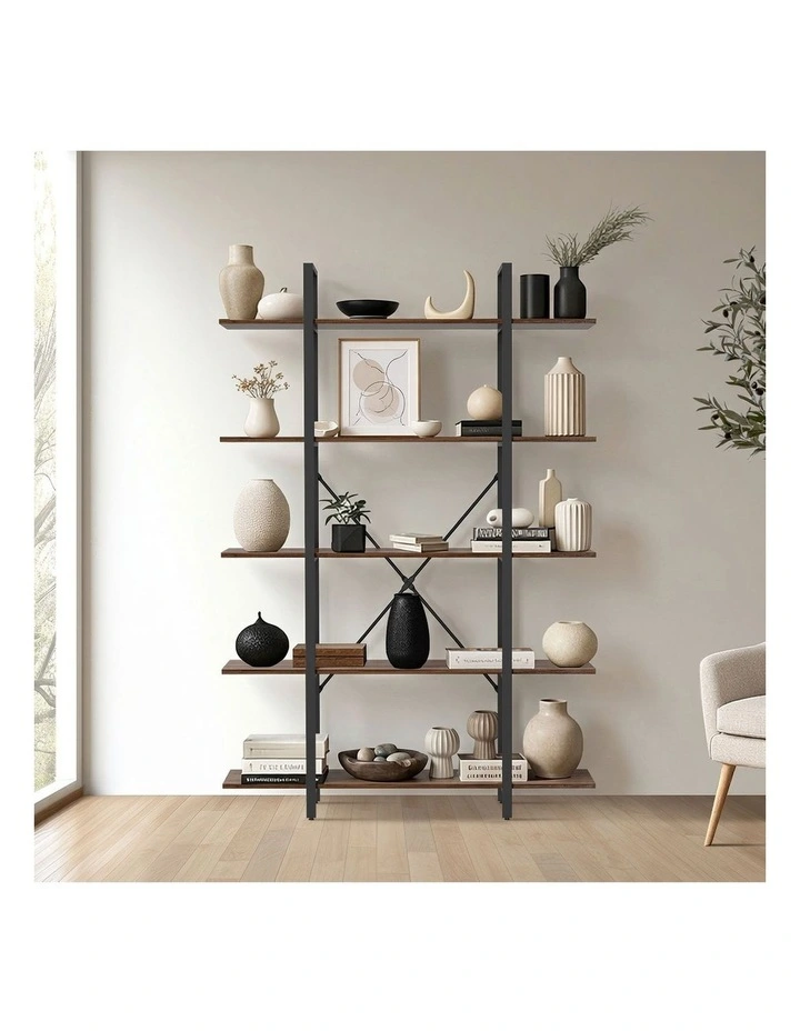 Oikiture 5 Tier Display Shelf Stand Bookshelf Metal Storage Industrial 1.2m image 7