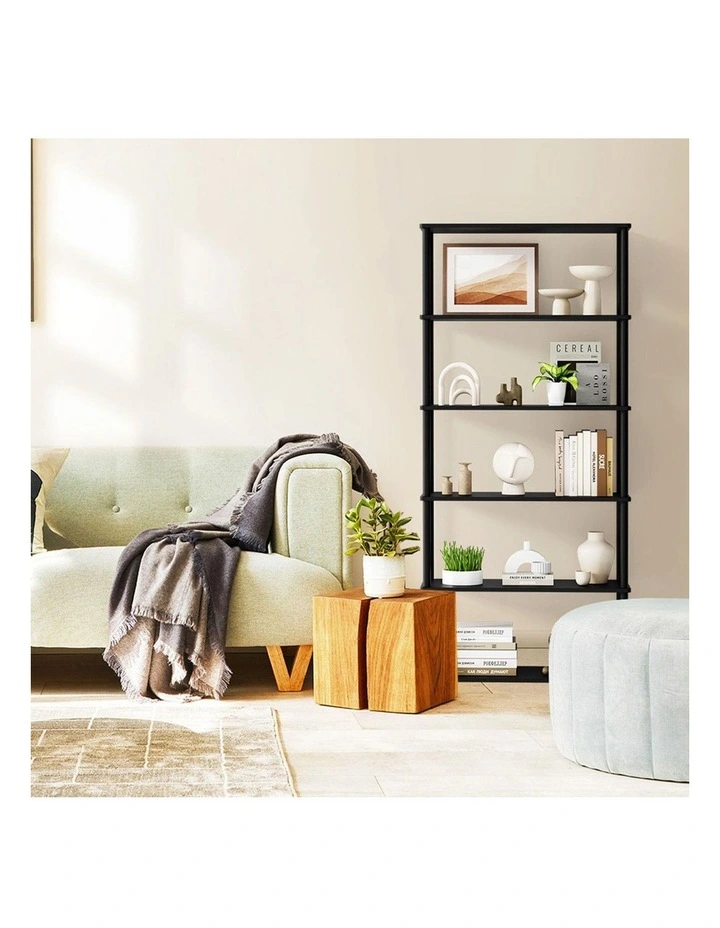 Oikiture Bookshelf 5 Tier Display Shelf Storage Shelves Stand Rack Black image 7