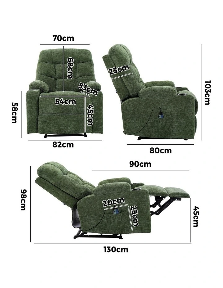 Oikiture Recliner Chair Heated Massage Chair Polyester Green image 3