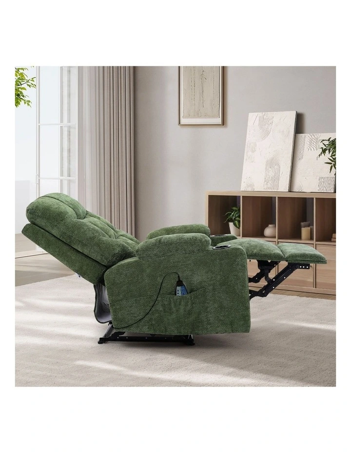 Oikiture Recliner Chair Heated Massage Chair Polyester Green image 5