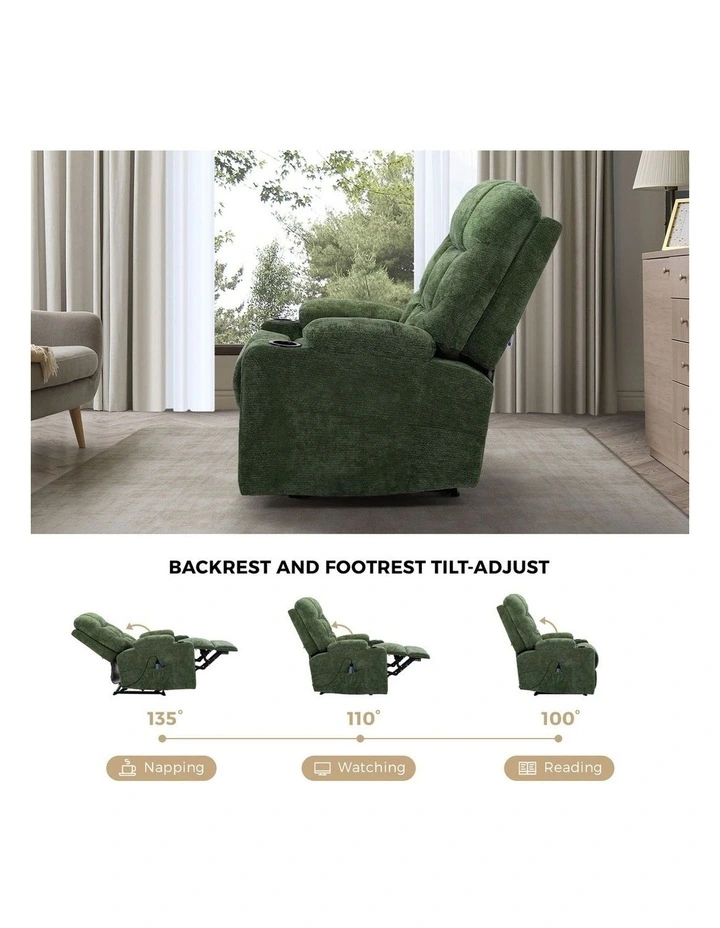 Oikiture Recliner Chair Heated Massage Chair Polyester Green image 6