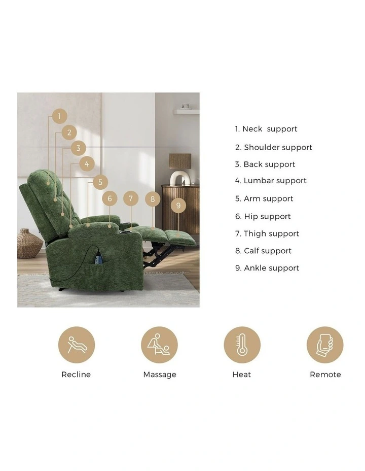 Oikiture Recliner Chair Heated Massage Chair Polyester Green image 7