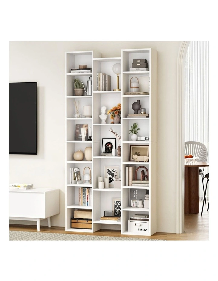 Oikiture Bookshelf Display Shelf CD DVD Storage Media Rack Stand Bookcase White image 4