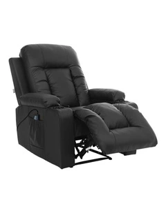 Oikiture Recliner Chair Heated Massage Armchair Lounge Sofa PU Leather Black
