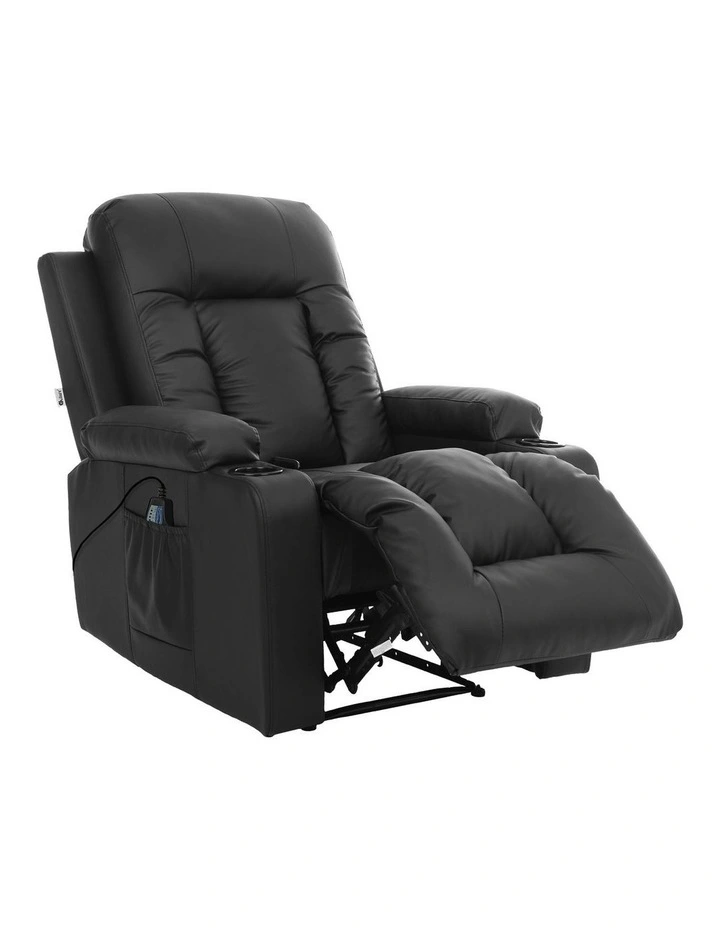 Oikiture Recliner Chair Heated Massage Armchair Lounge Sofa PU Leather Black image 1
