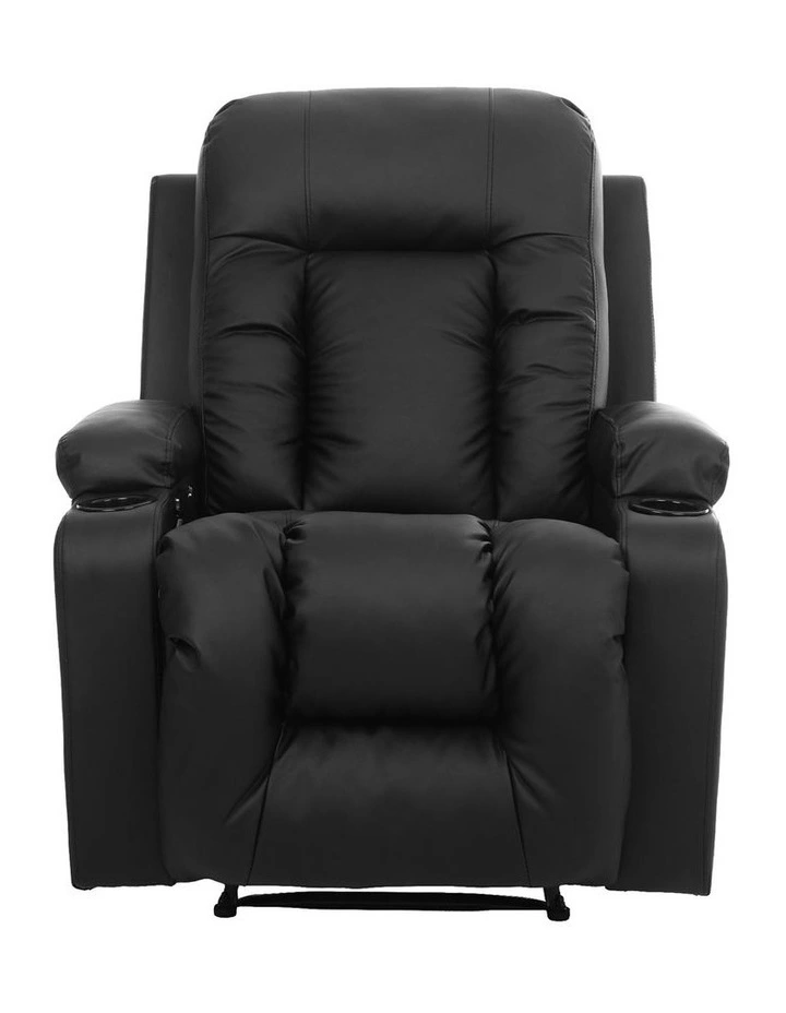 Oikiture Recliner Chair Heated Massage Armchair Lounge Sofa PU Leather Black image 2