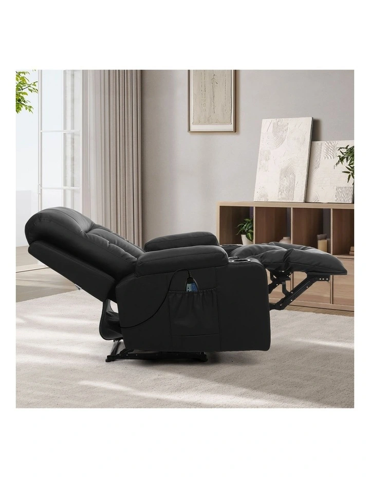 Oikiture Recliner Chair Heated Massage Armchair Lounge Sofa PU Leather Black image 5