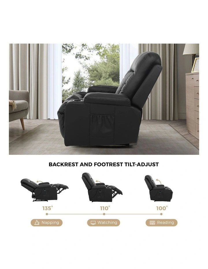Oikiture Recliner Chair Heated Massage Armchair Lounge Sofa PU Leather Black image 6