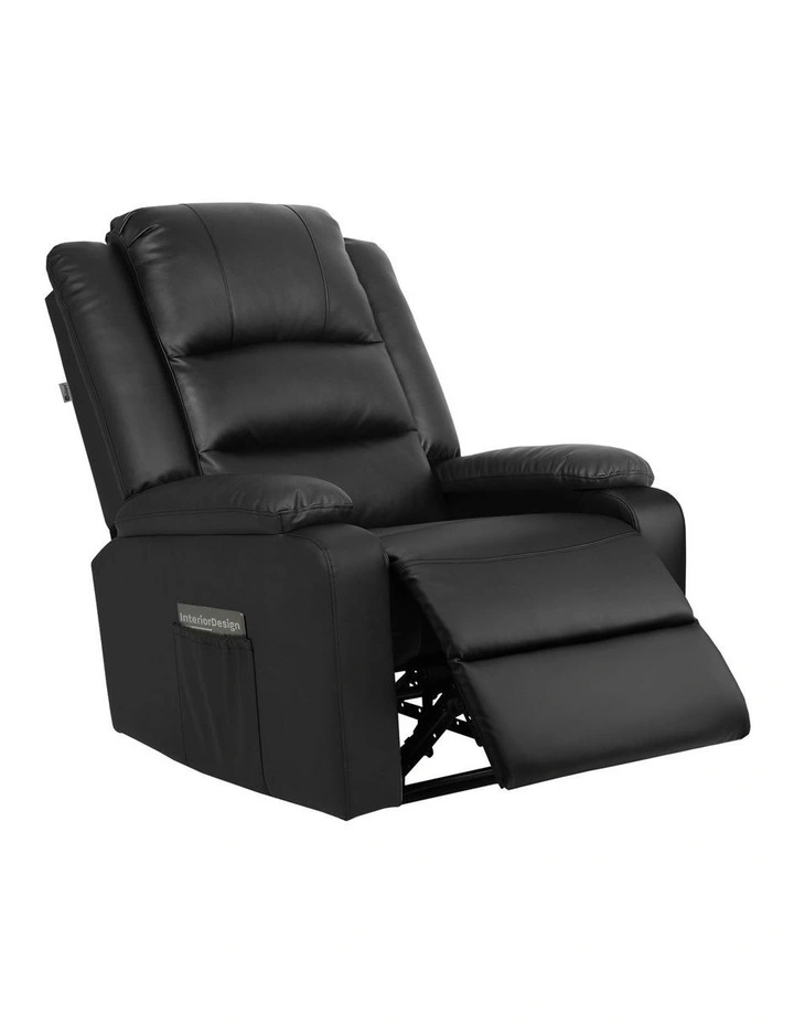 Oikiture Recliner Chair With Side Pocket Leather Black image 1