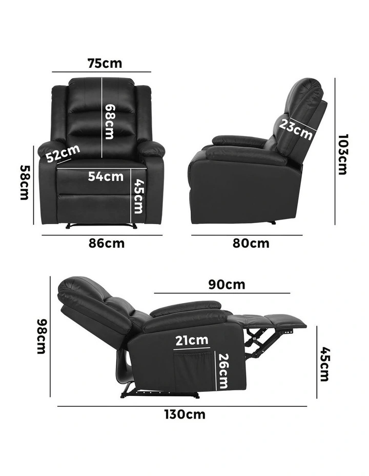 Oikiture Recliner Chair With Side Pocket Leather Black image 3