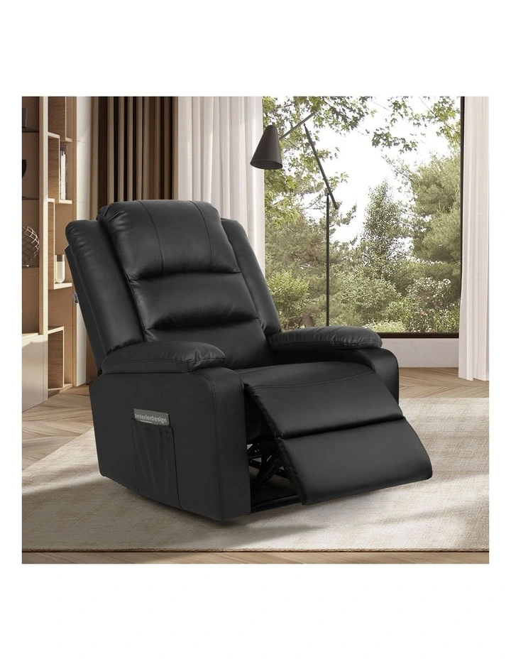 Oikiture Recliner Chair With Side Pocket Leather Black image 4