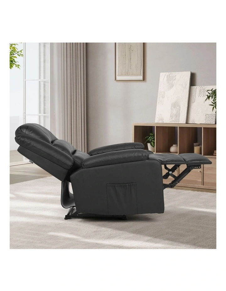 Oikiture Recliner Chair With Side Pocket Leather Black image 5
