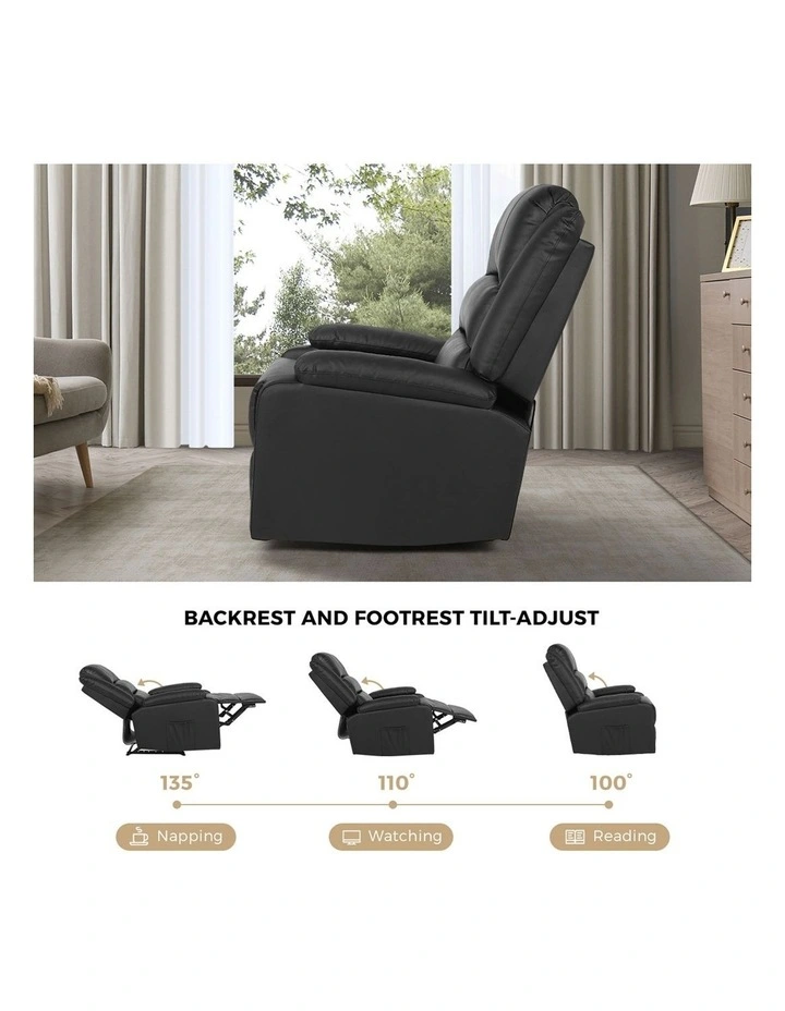Oikiture Recliner Chair With Side Pocket Leather Black image 6