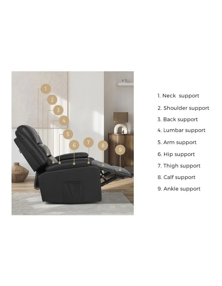 Oikiture Recliner Chair With Side Pocket Leather Black image 7