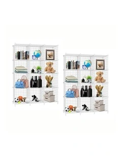 SOGA 2 Pack 12 Cube Storage Organisers White Modular Wire