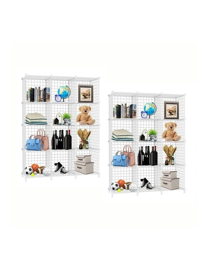 SOGA 2 Pack 12 Cube Storage Organisers White Modular Wire image 1