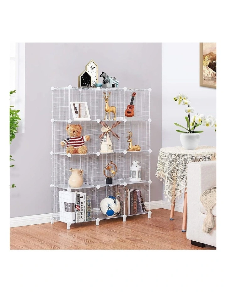 SOGA 2 Pack 12 Cube Storage Organisers White Modular Wire image 3