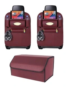 SOGA 2X Small Foldable Leather Car Boot Trunk Cargo Organizer Storage Box Coffee
