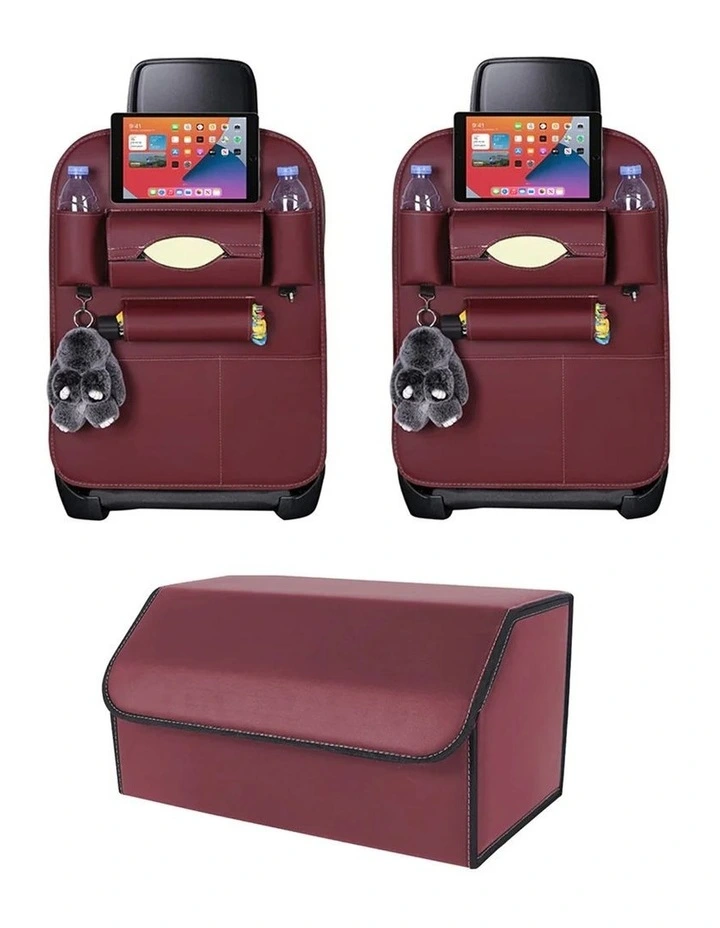 SOGA 2X Small Foldable Leather Car Boot Trunk Cargo Organizer Storage Box Coffee image 1