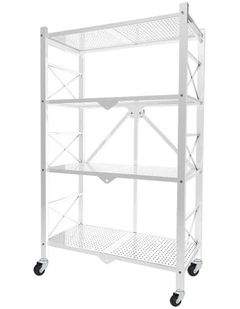 SOGA 4-Tier Foldable Storage Rack with Wheels - White