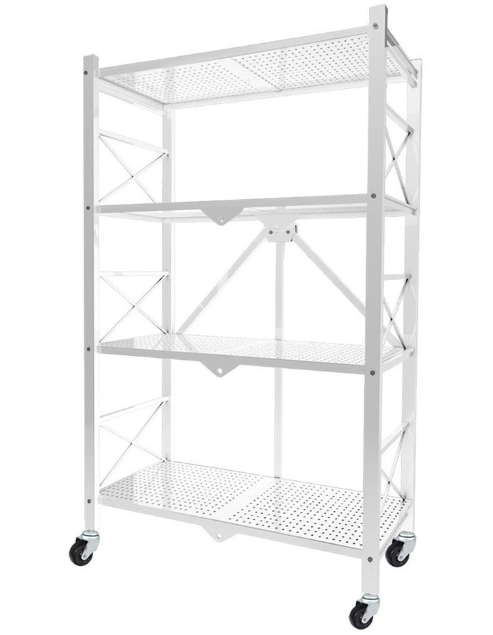 SOGA 4-Tier Foldable Storage Rack with Wheels - White image 1