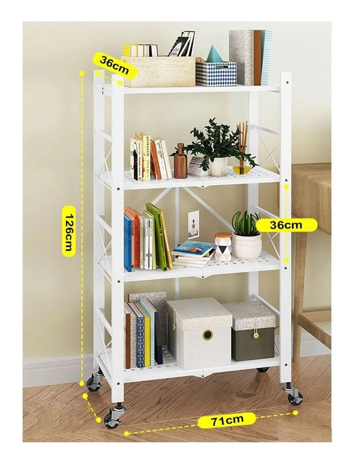 SOGA 4-Tier Foldable Storage Rack with Wheels - White image 2