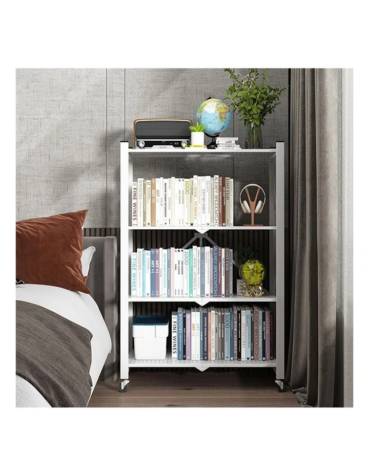 SOGA 4-Tier Foldable Storage Rack with Wheels - White image 4