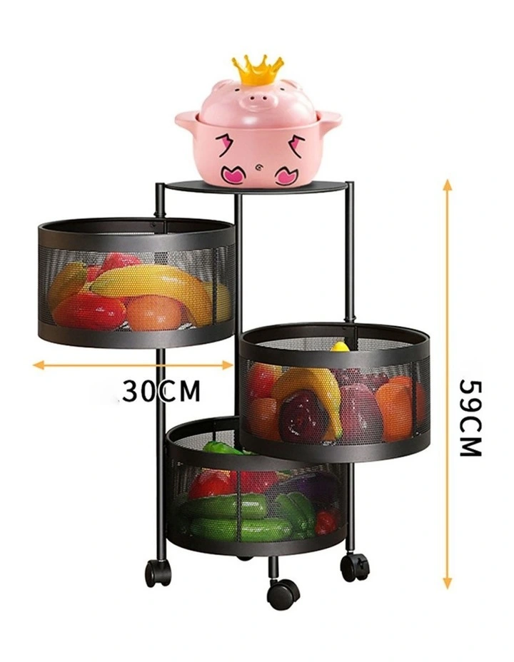 SOGA 3-Tier Round Rotating Storage Rack with Wheels image 2