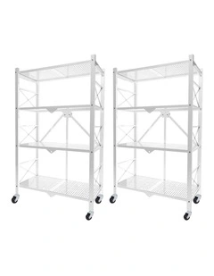 SOGA 2 Pack 4-Tier Foldable Storage Racks with Wheels - White