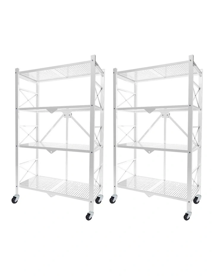 SOGA 2 Pack 4-Tier Foldable Storage Racks with Wheels - White image 1