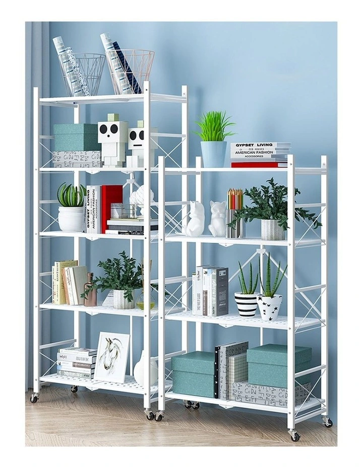 SOGA 2 Pack 4-Tier Foldable Storage Racks with Wheels - White image 3