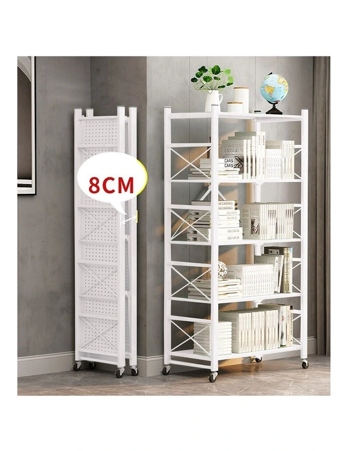 SOGA 2 Pack 4-Tier Foldable Storage Racks with Wheels - White image 4