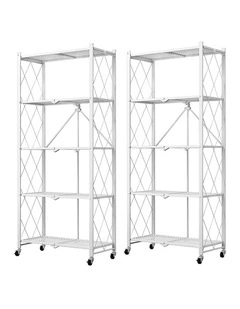SOGA 2 Pack 5-Tier Foldable Storage Racks with Wheels - White