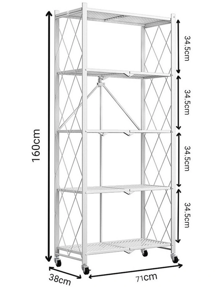 SOGA 2 Pack 5-Tier Foldable Storage Racks with Wheels - White image 2