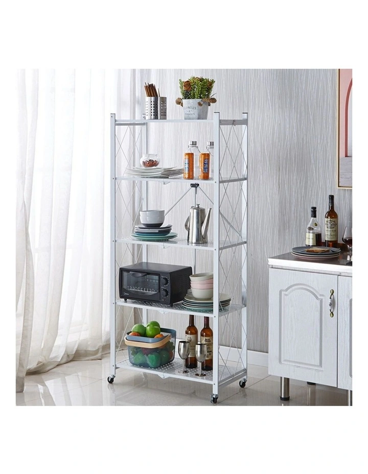 SOGA 2 Pack 5-Tier Foldable Storage Racks with Wheels - White image 3