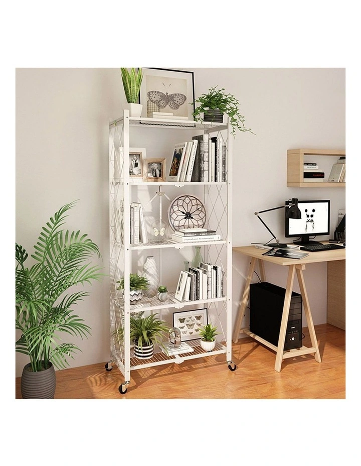 SOGA 2 Pack 5-Tier Foldable Storage Racks with Wheels - White image 7