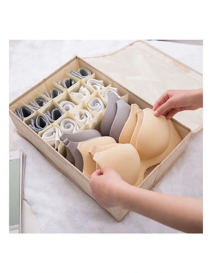 SOGA 2X Beige Flip Top Underwear Storage Boxes image 2
