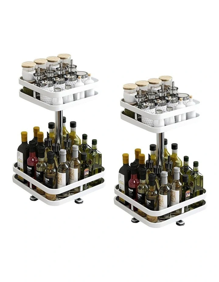 SOGA 2 Pack 2-Tier Square Rotating Spice Racks - White image 1