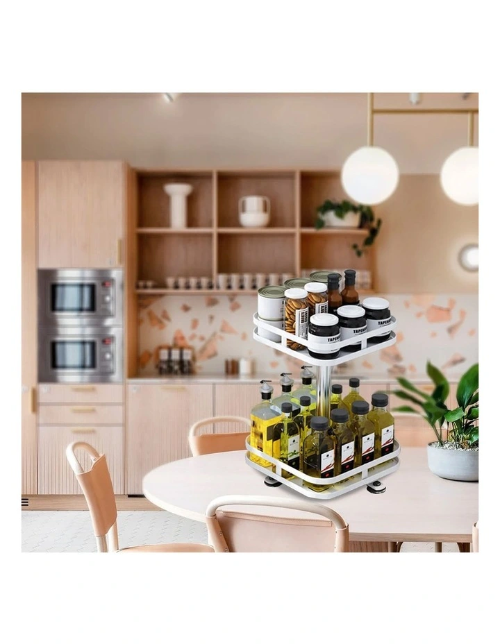 SOGA 2 Pack 2-Tier Square Rotating Spice Racks - White image 3