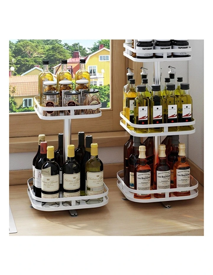SOGA 2 Pack 2-Tier Square Rotating Spice Racks - White image 4