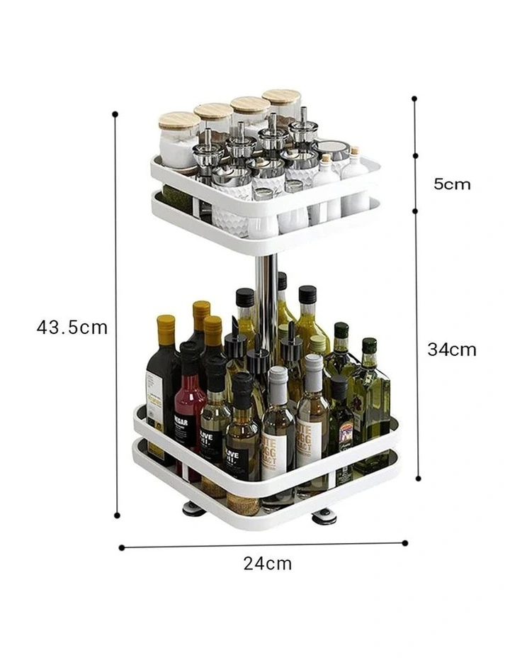 SOGA 2 Pack 2-Tier Square Rotating Spice Racks - White image 5