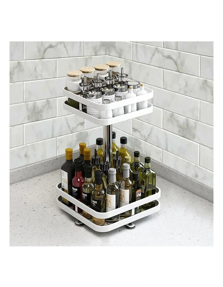 SOGA 2 Pack 2-Tier Square Rotating Spice Racks - White image 6