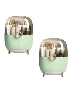 SOGA 2X Green Makeup Organiser Storage Box with Lid
