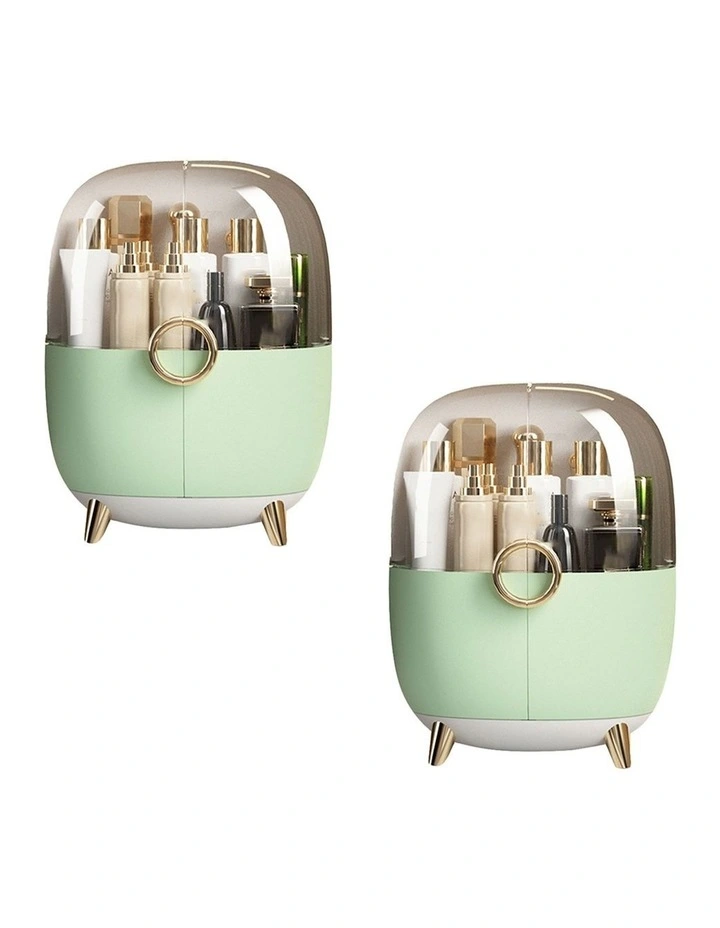 SOGA 2X Green Makeup Organiser Storage Box with Lid image 1