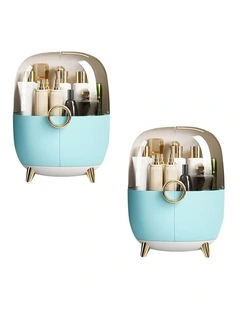 SOGA 2X Blue Makeup Organiser Storage Box with Lid