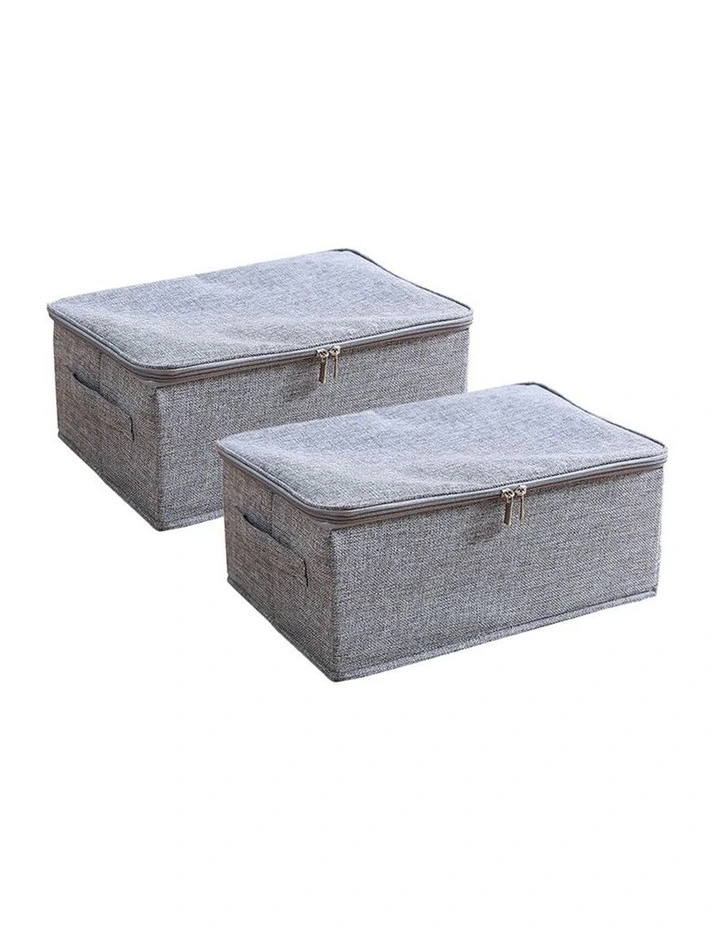 SOGA 2X Grey Small Double Zipper Storage Boxes image 1